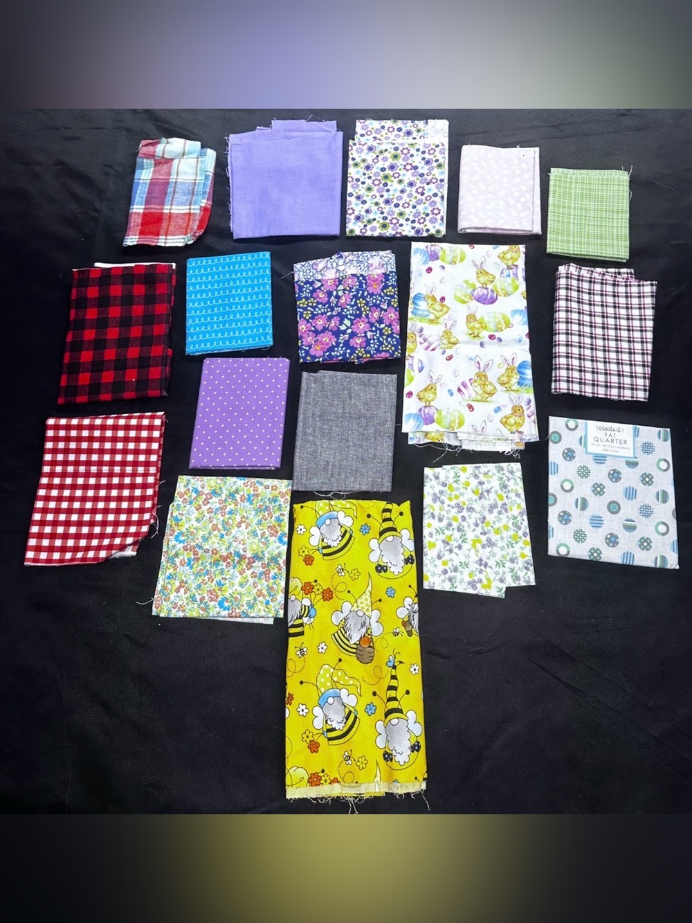 # Assorted Quilting Fabric Scraps Bundle in assorted colors and prints.